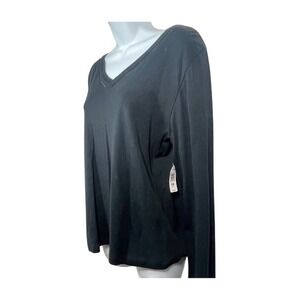 JK Intimates Womens XL Black 100% Cotton Long‎ Sleeve V-Neck Top NWT comfy